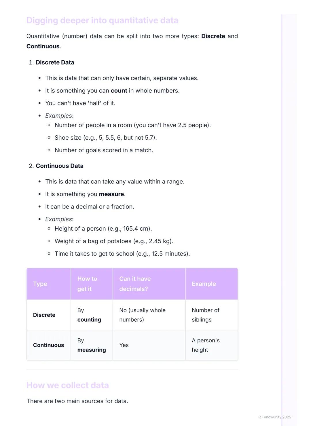 # Data Collection and Types of
Data
What is data?
Data is just a collection of information. In Maths, we collect, look at, and
understand