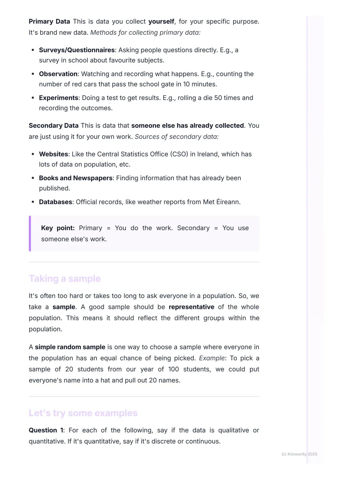 # Data Collection and Types of
Data
What is data?
Data is just a collection of information. In Maths, we collect, look at, and
understand