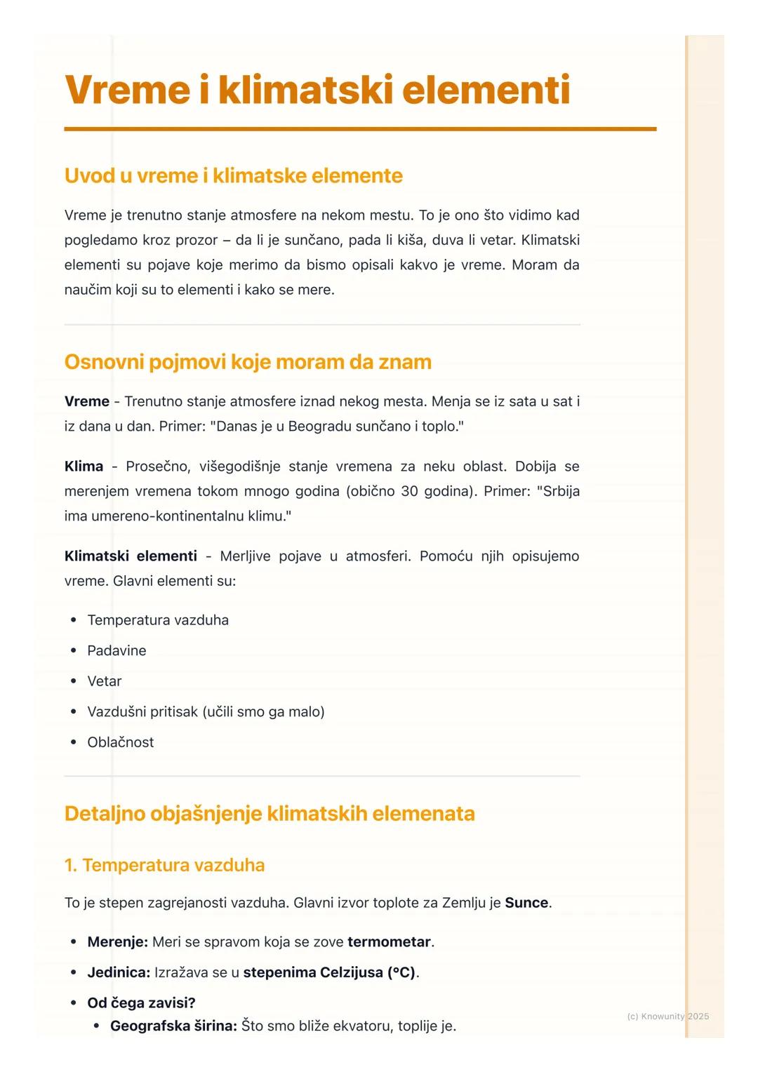 # Vreme i klimatski elementi
Uvod u vreme i klimatske elemente
Vreme je trenutno stanje atmosfere na nekom mestu. To je ono što vidimo kad