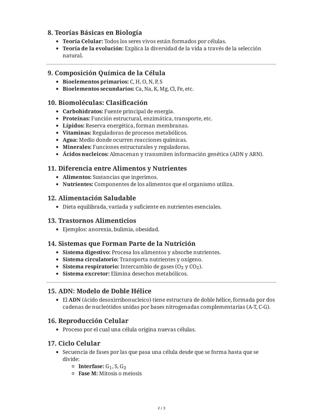 Biología - Resumen de Contenidos Evaluados 2024
1. Concepto de Ser Vivo y Características
• Un ser vivo es un organismo que cumple con ciert