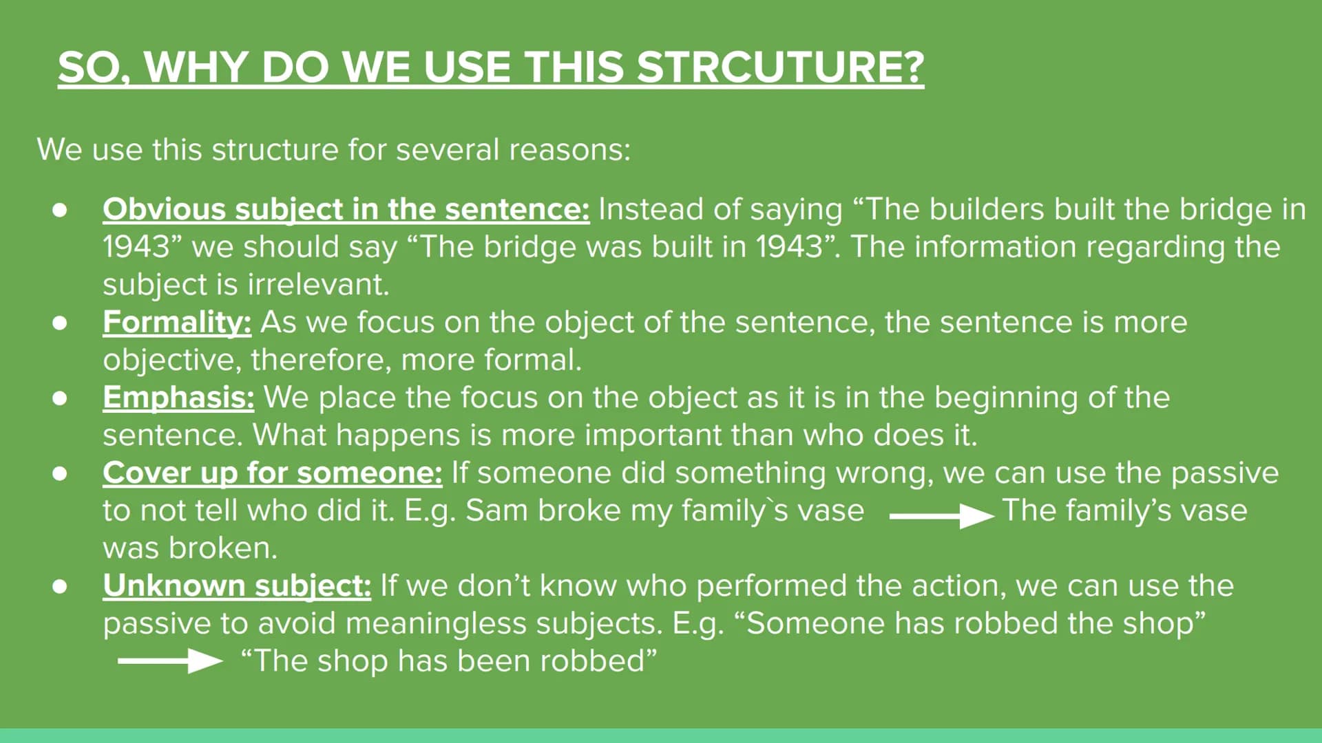 PASSIVE VOICE
DEFINITION, USES, STRUCTURES AND EXAMPLES. # SO...WHAT IS PASSIVE VOICE?
Passive voice is the name given to the reorganizatio