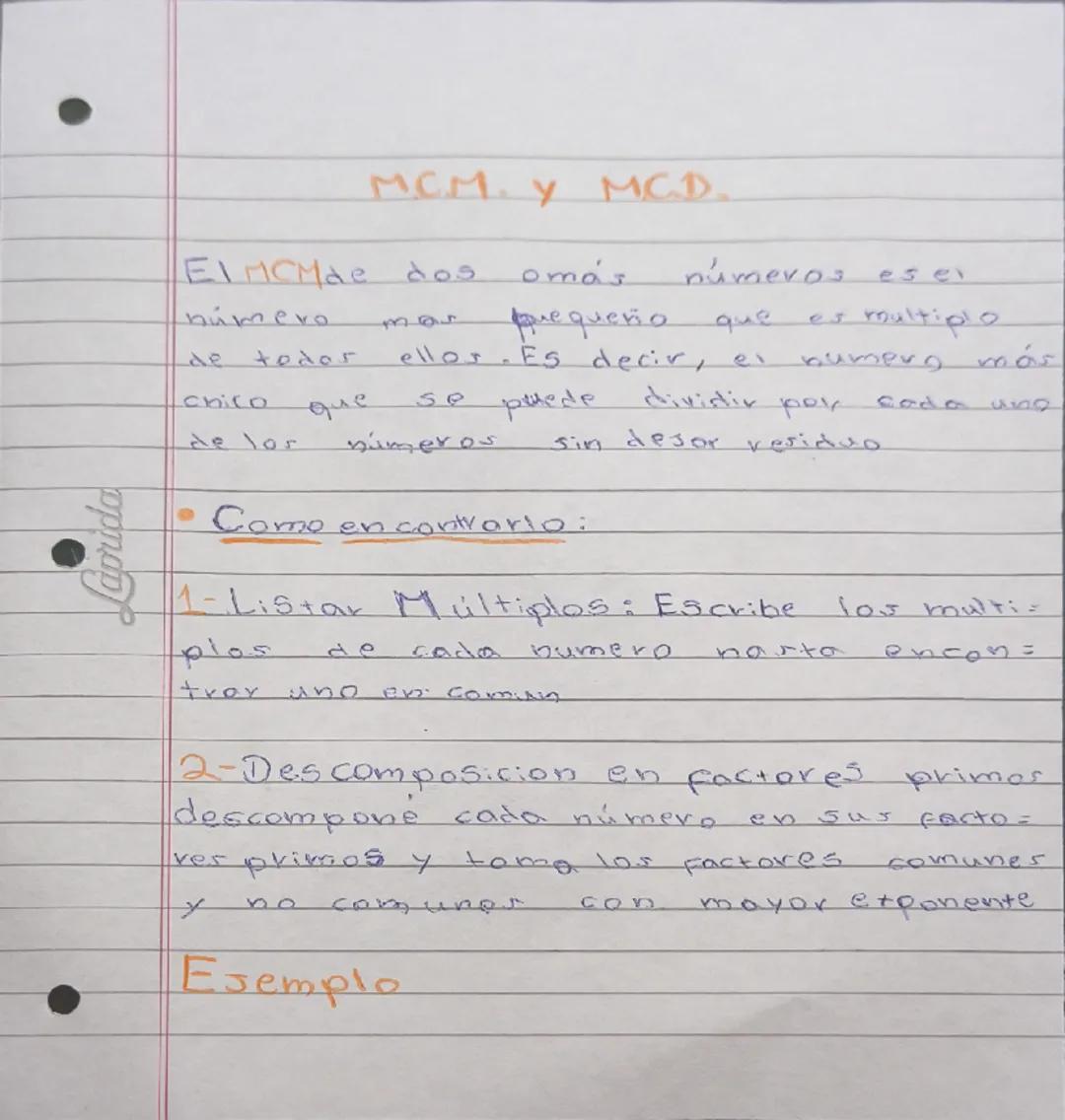 - •
Larrida
M.CM. Y MCD.
EIMCMae dos omás números es el
número más pequeño que es multiplo
de todos ellos. Es decir, el número más
chico