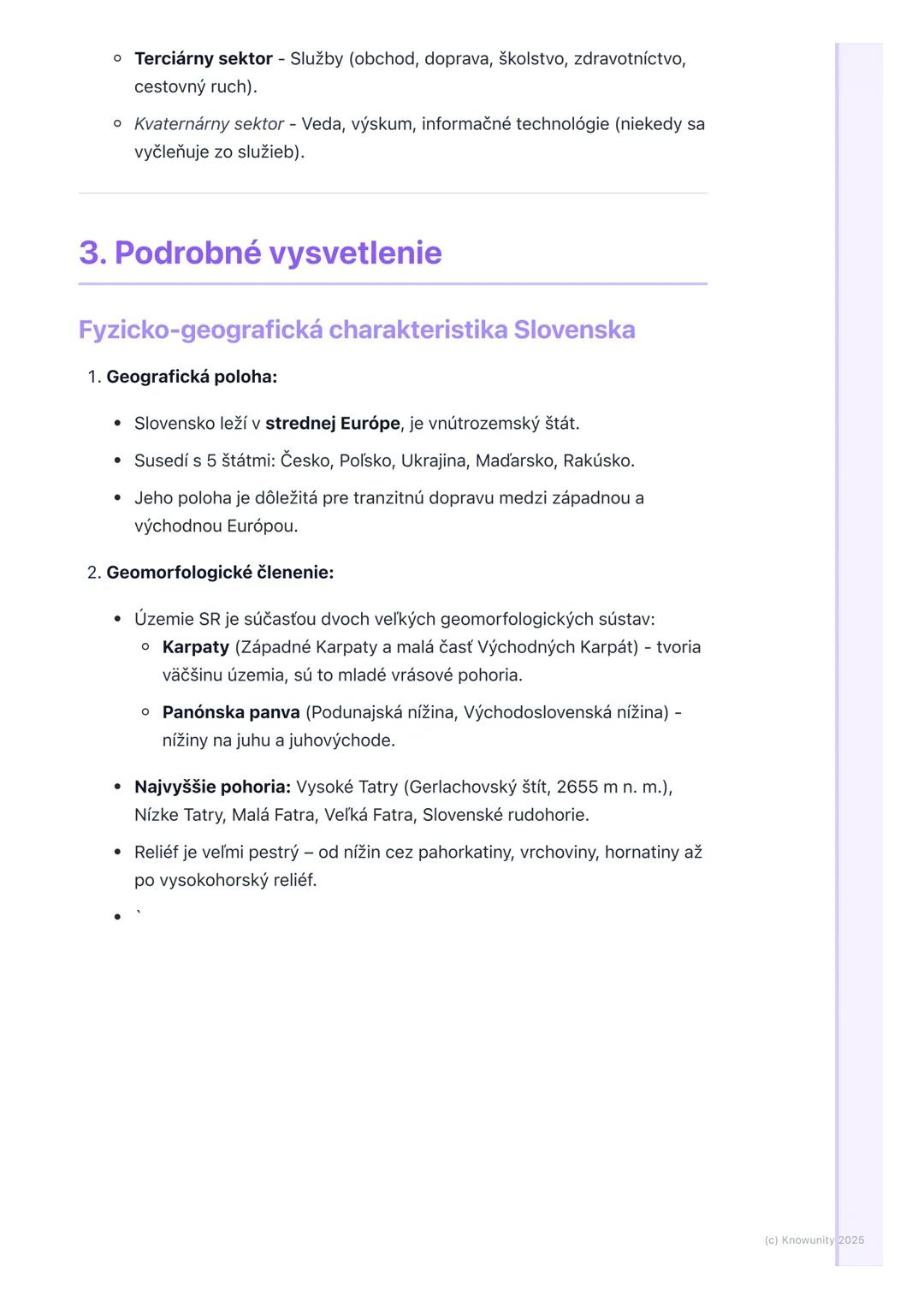 # Geografia Slovenska
## 1. Prehľad geografie Slovenska
Geografia Slovenska je pre mňa kľúčová, lebo nám pomáha pochopiť, kde
žijeme a ako