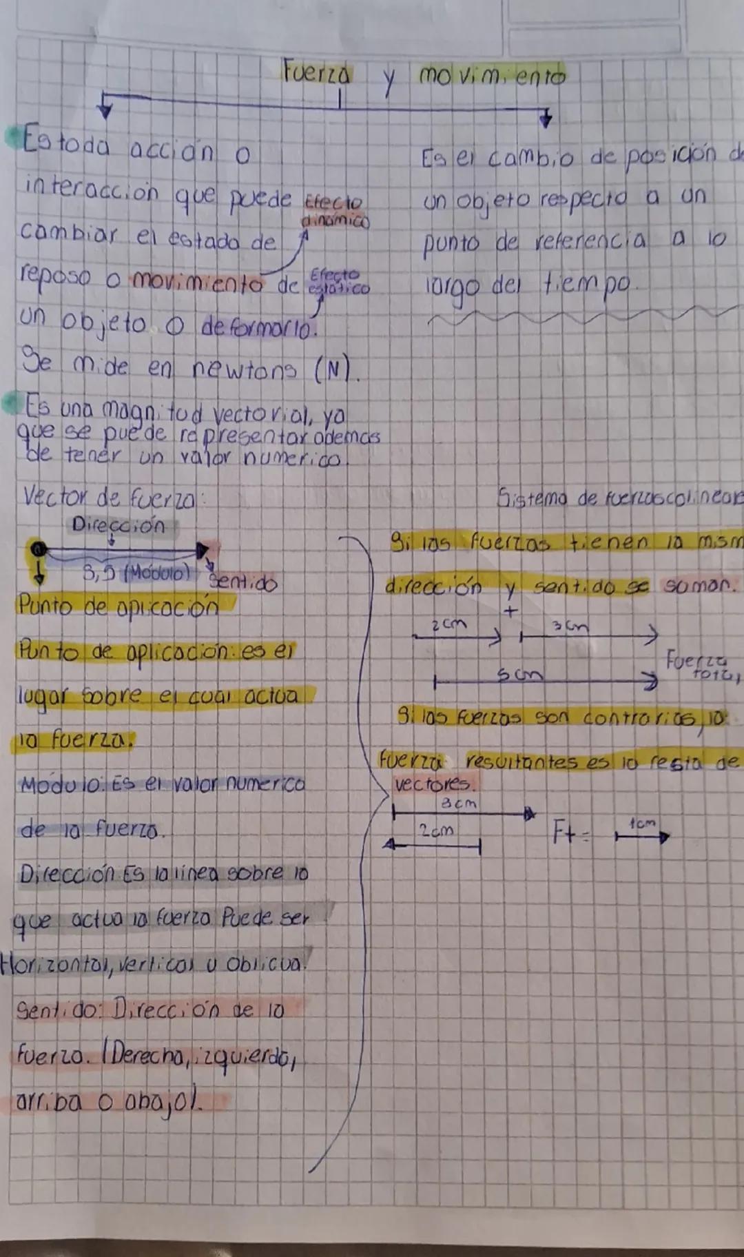 Fuerza y movimento
Estoda acción o
interaccion que puede
cambiar el estado de
reposo o movimiento de
un objeto o de formarlo.
Se mide en n