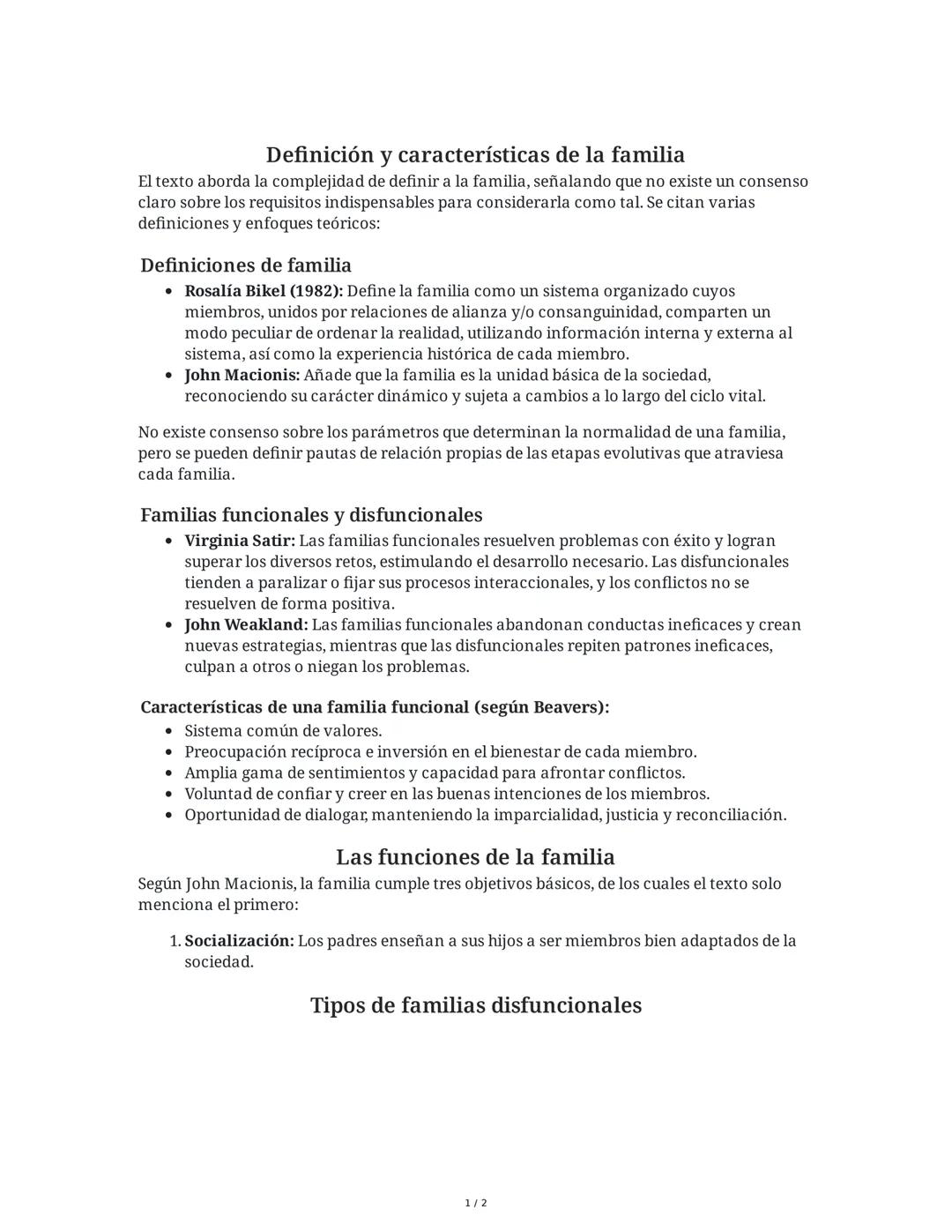 Definición y características de la familia
El texto aborda la complejidad de definir a la familia, señalando que no existe un consenso
claro