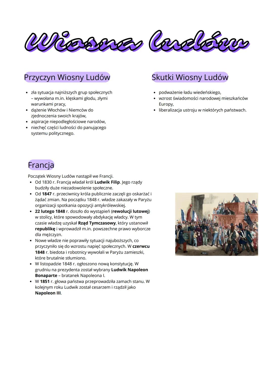 # Wiosna ludów
## Przyczyn Wiosny Ludów
- zła sytuacja najniższych grup społecznych
- wywołana m.in. klęskami głodu, złymi
warunkami p