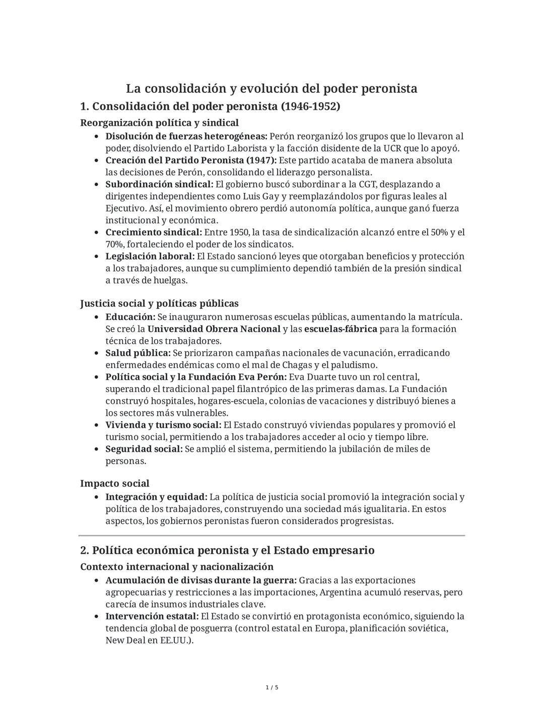 La consolidación y evolución del poder peronista
1. Consolidación del poder peronista (1946-1952)
Reorganización política y sindical
• Disol